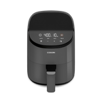 High-angle view of the dark grey Cosori Mini Air Fryer showing its small countertop footprint