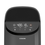 Close-up of the digital touch control panel on the dark grey Cosori Lite 2.1-Qt Air Fryer