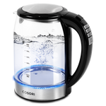 COSORI Original Digital Glass Kettle with illuminated glass body and boiling water inside