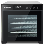 Interior view of COSORI food dehydrator showing multiple stainless steel drying trays