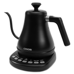Angled view of COSORI Smart Electric Gooseneck Kettle showing precision gooseneck spout design