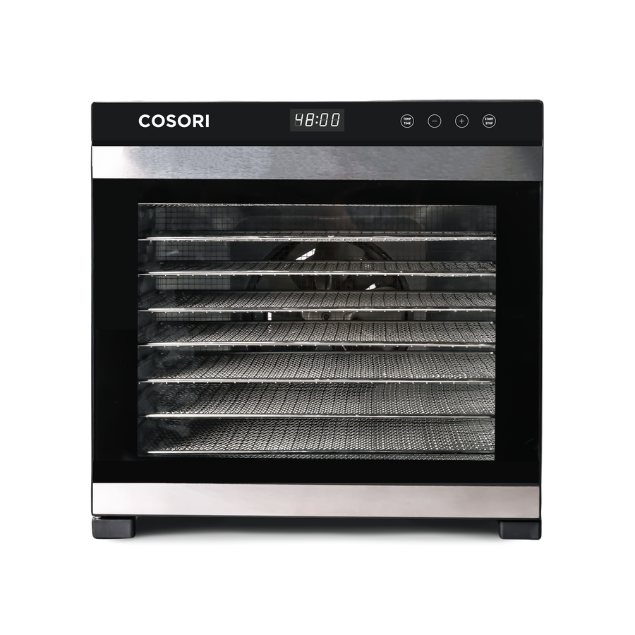 COSORI Premium Pro 10-Tray Food Dehydrator showing multi-layer tray capacity