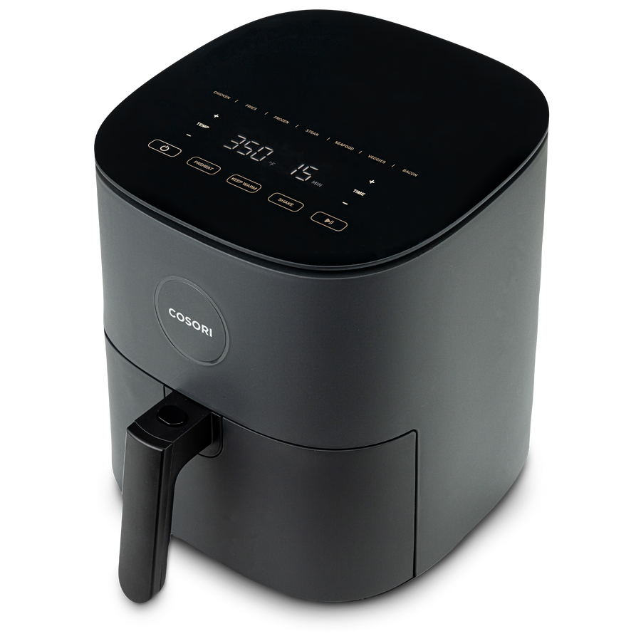 Angled top view of COSORI Pro LE 5.0-Quart Air Fryer with digital touch control panel