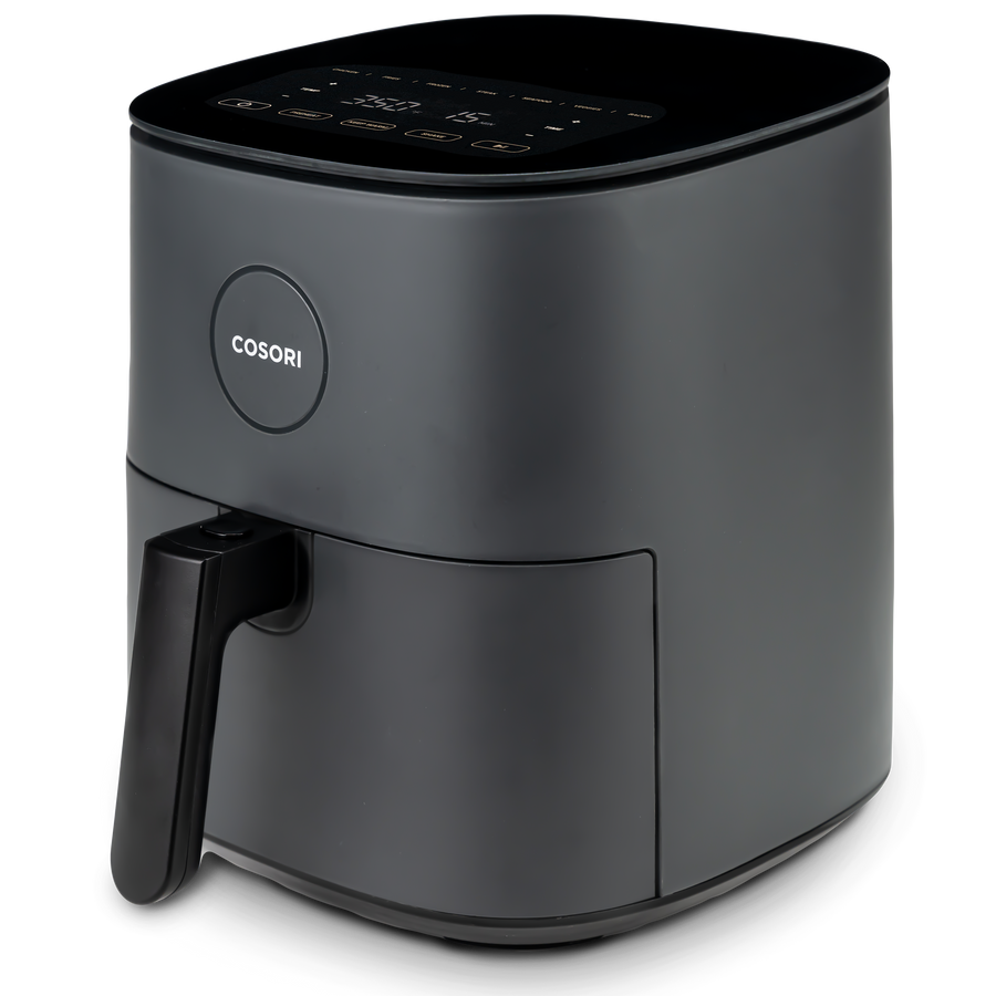 Side angled view of COSORI Pro LE 5.0-Quart Air Fryer showing compact design