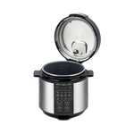 Full view of the Cosori 6.0-Quart Pressure Cooker with the hinged lid open ready for ingredients