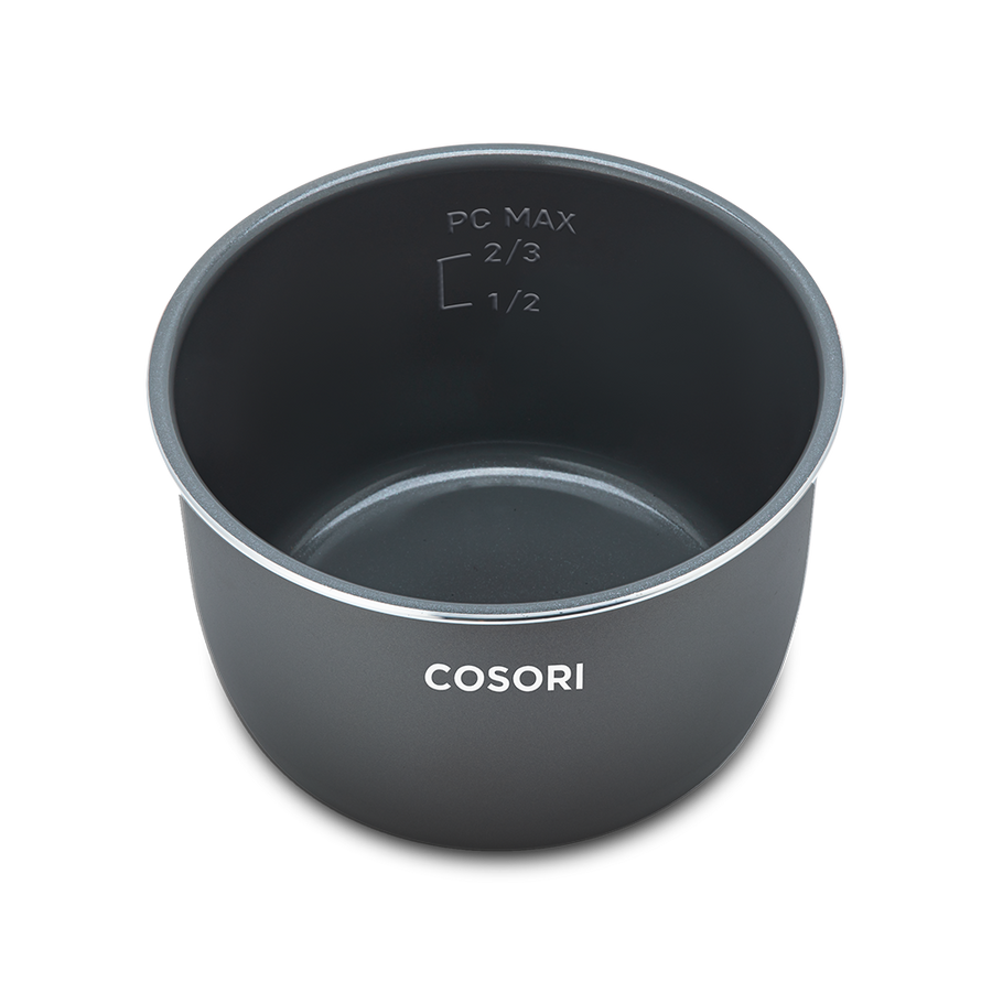 Removable nonstick inner pot with clear measurement markings for max fill and rice levels