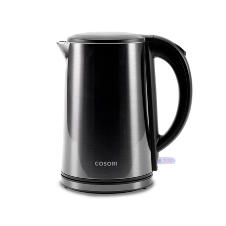 COSORI Double-Wall Stainless Steel Electric Kettle with cool-touch exterior and cordless base