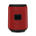 Rear view of the red Cosori Mini Air Fryer showing the rear exhaust vent and power cord