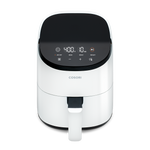 High-angle front view of the white Cosori Mini Air Fryer showing the sleek, modern housing
