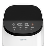 Close-up of the user-friendly digital interface on the white Cosori Lite 2.1-Qt Air Fryer.