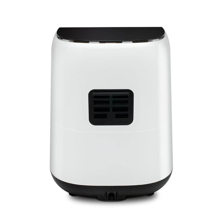 Rear view of the white Cosori Lite 2.1-Qt Air Fryer showing the ventilation slots.