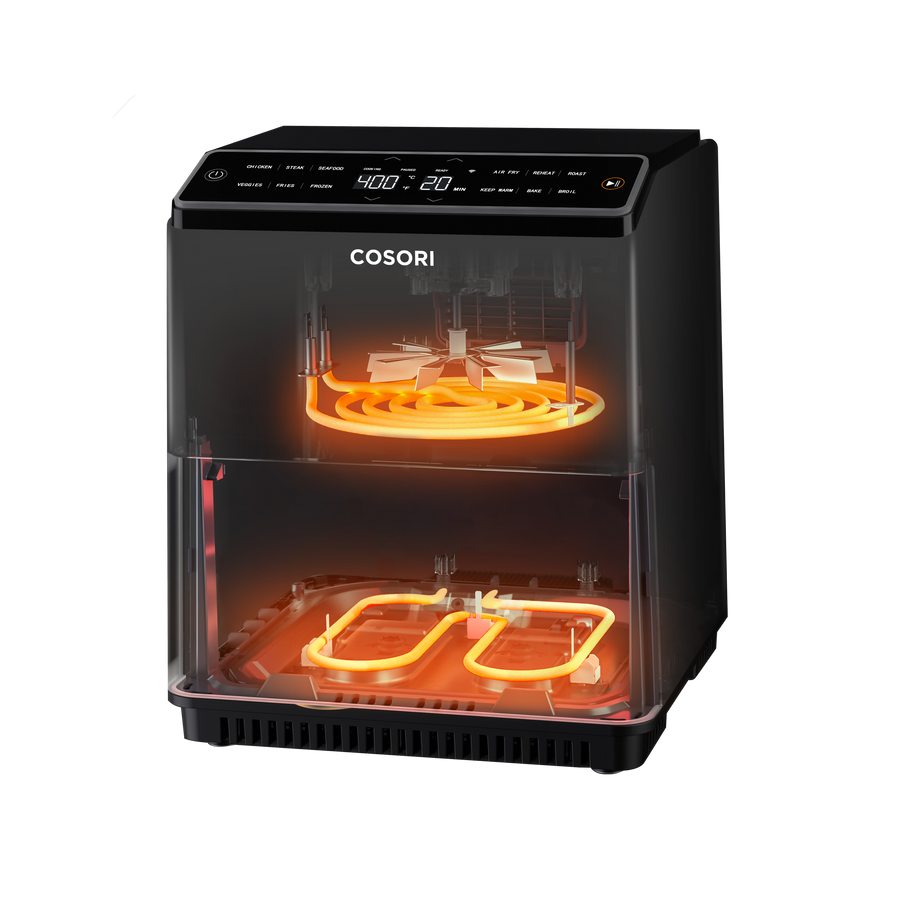 Interior view of COSORI Dual Blaze 6.8-Quart Smart Air Fryer showing dual heating elements