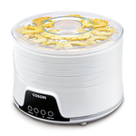 Front view of COSORI Pioneer 5-Tray Food Dehydrator with transparent stacked tray design