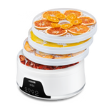 COSORI Pioneer 5-Tray Food Dehydrator with stacked trays showing sliced fruit drying