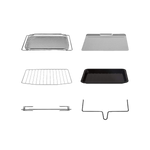 Accessories included with COSORI 30 Liter Smart Air Fryer Toaster Oven including trays, rack, and crumb tray