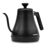 Angled view of COSORI Original Electric Gooseneck Kettle in matte black finish