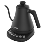 Front angled view of COSORI Original Electric Gooseneck Kettle with control buttons on base