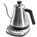 Angled view of COSORI Original Electric Gooseneck Kettle in stainless steel design
