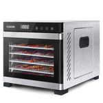 COSORI stainless steel food dehydrator with glass front door and multiple drying trays