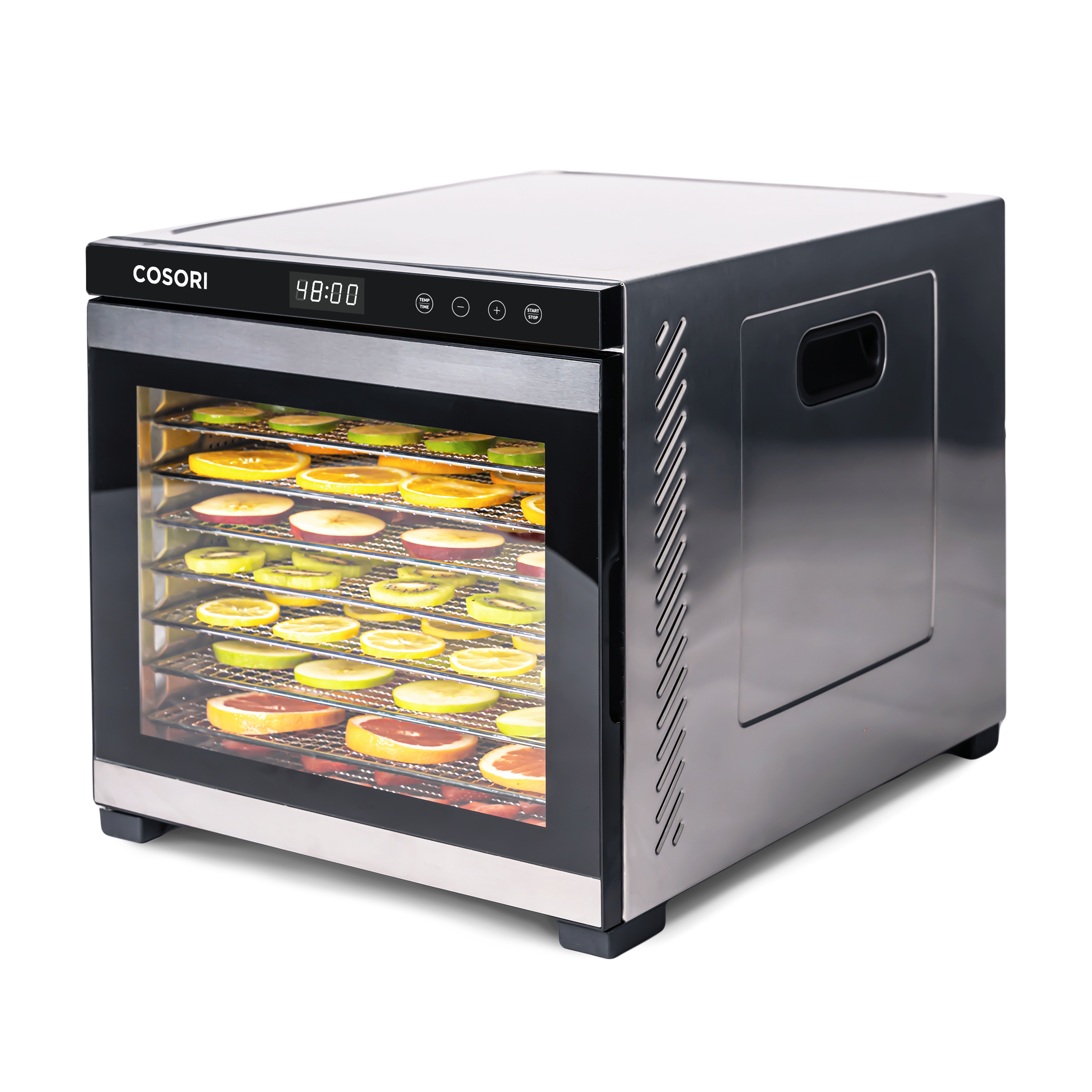 COSORI Premium Pro 10-Tray Food Dehydrator with stainless steel body and glass front door