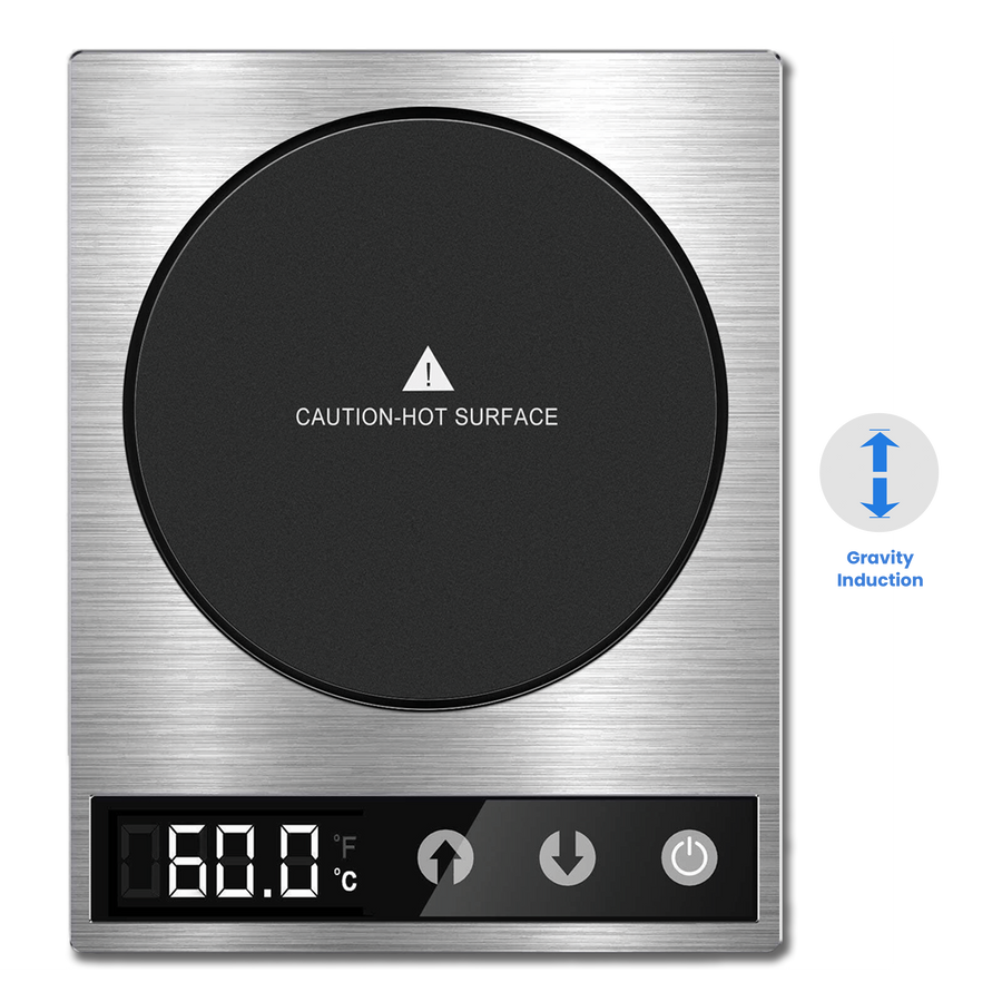 Top view of COSORI Original Coffee Warmer with circular heating surface and LCD screen