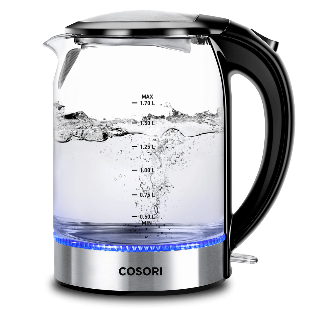 Cosori 1.7L Electric Kettle with Upgraded 100% Stainless Steel Filter,Inner Lid & Bottom,Glass Water Boiler & Tea Heater with LED Indicator, Auto Shut