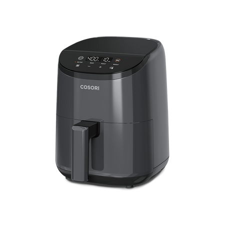 Cosori Lite 2.1-Quart Mini Air Fryer in dark grey featuring a compact design perfect for single servings