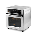 Angled front-left view showcasing the sleek stainless steel exterior design of the Cosori 13-Quart Air Fryer Oven