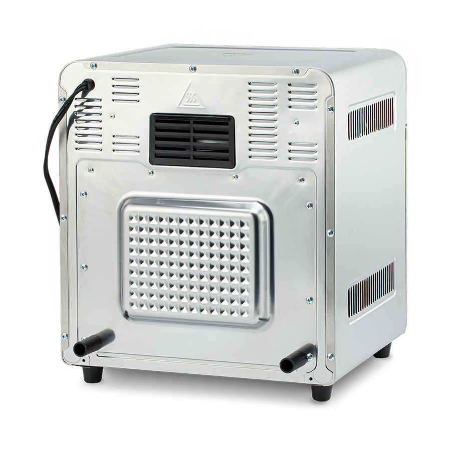 Rear view of the Cosori 13-Quart Air Fryer Oven showing the back exhaust vent housing and power cord connection
