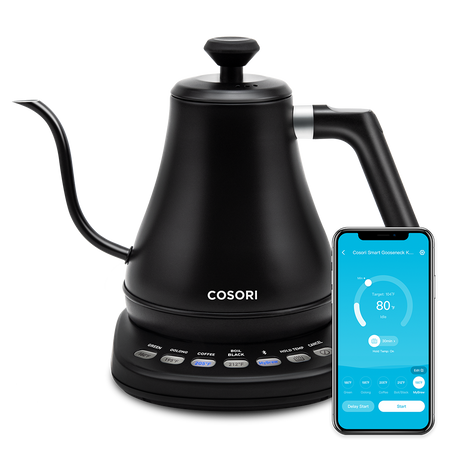 COSORI Smart Electric Gooseneck Kettle with curved gooseneck spout and cordless base